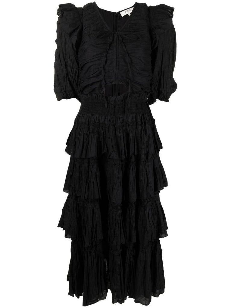 Black Paco Tiered Midi Dress