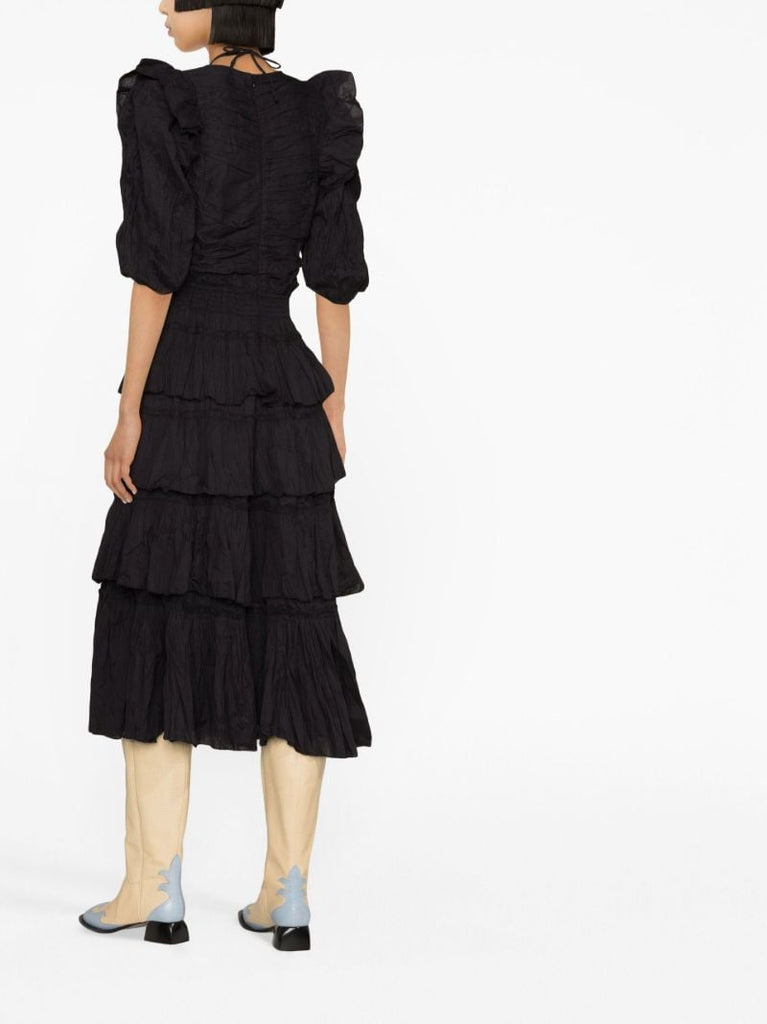 Black Paco Tiered Midi Dress