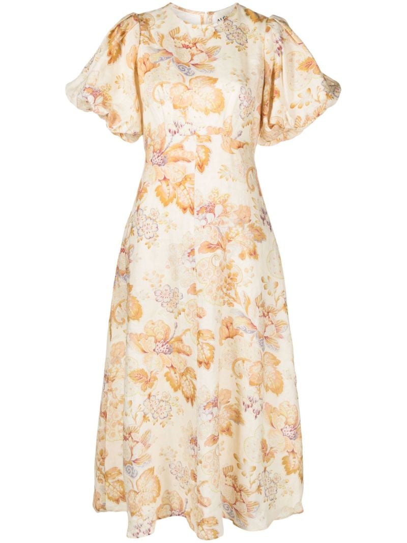 Neutral Floral Print Midi Dress