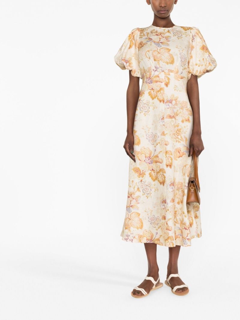 Neutral Floral Print Midi Dress