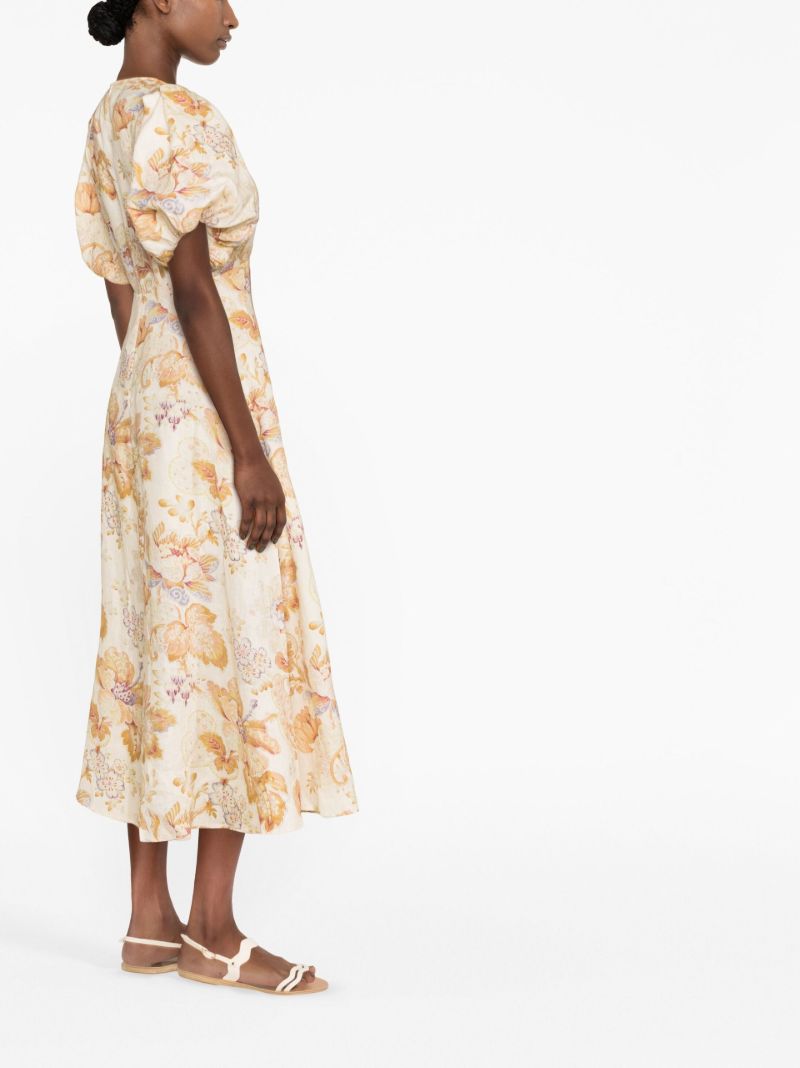Neutral Floral Print Midi Dress
