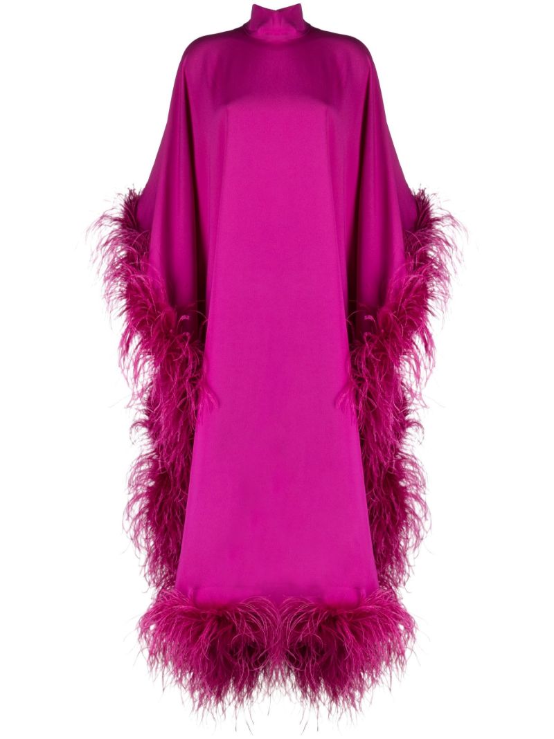 Pink Feather-trim Evening Gown