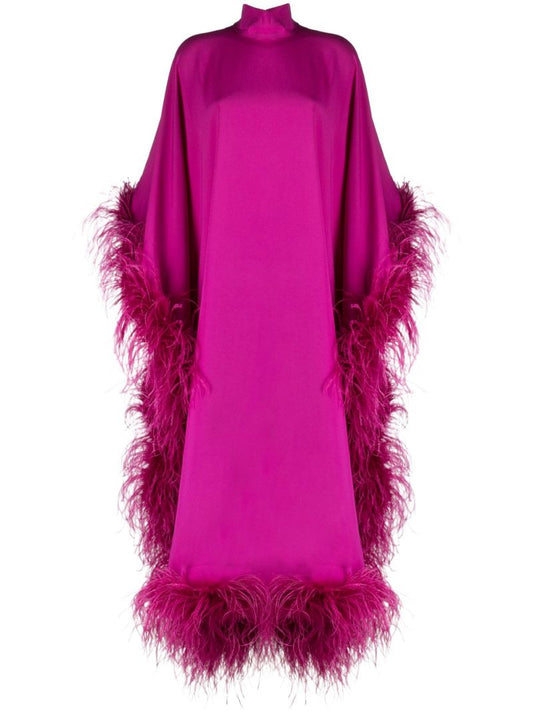 Pink Feather-trim Evening Gown