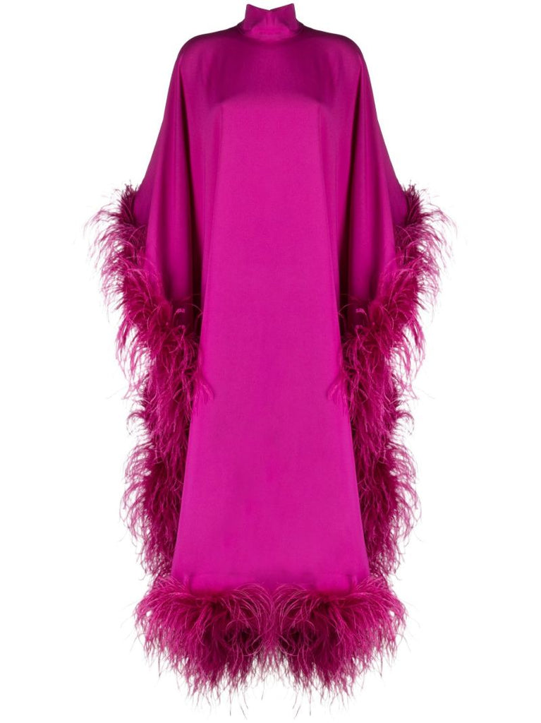 Pink Feather-trim Evening Gown