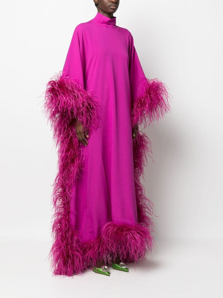 Pink Feather-trim Evening Gown