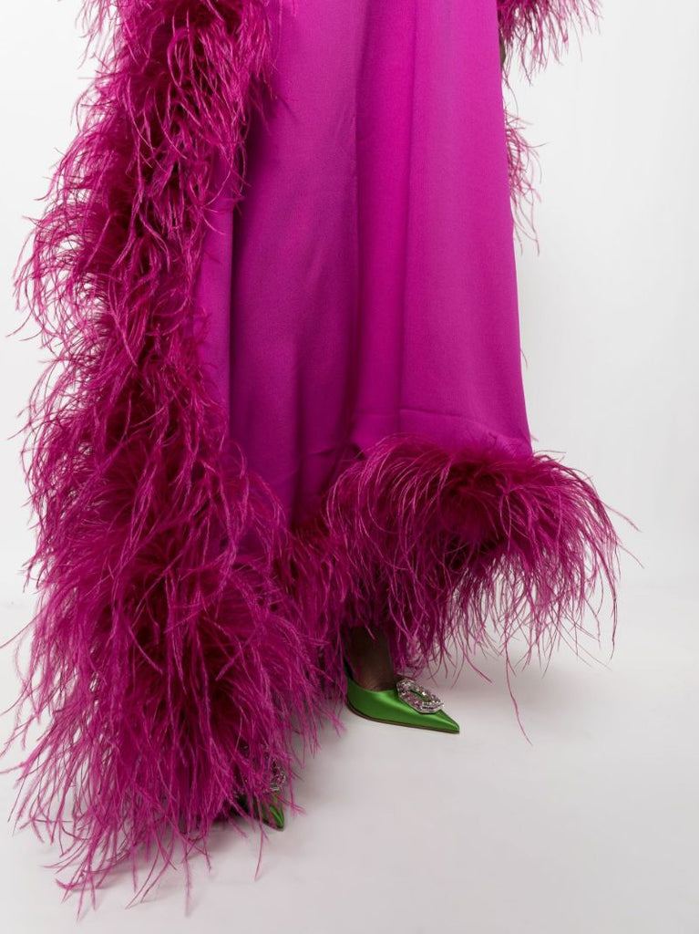 Pink Feather-trim Evening Gown
