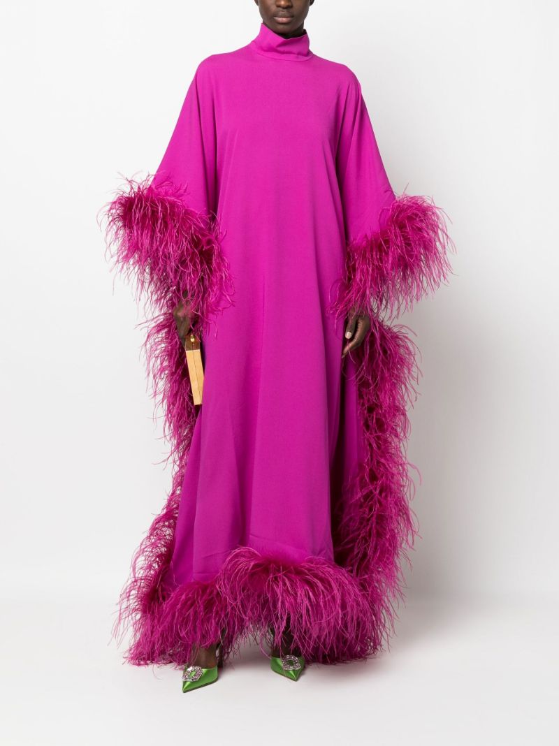 Pink Feather-trim Evening Gown