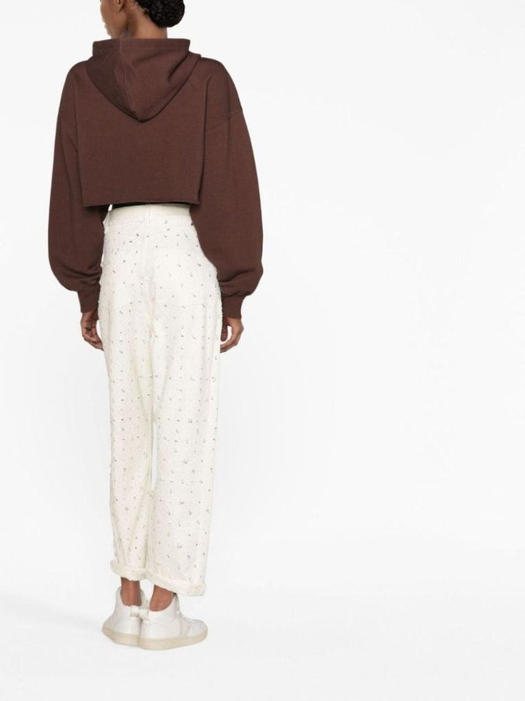 Brown Logo Cropped Hoodie