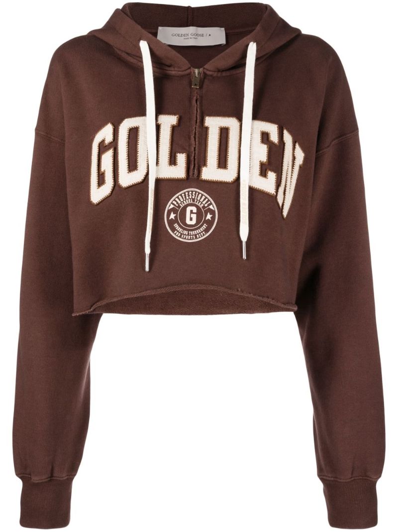 Brown Logo Cropped Hoodie