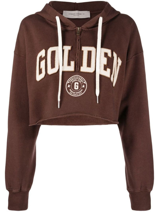 Brown Logo Cropped Hoodie