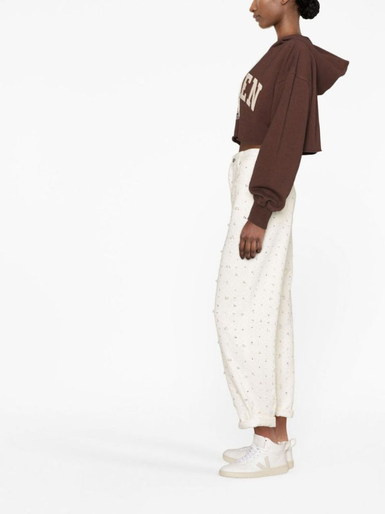 Brown Logo Cropped Hoodie