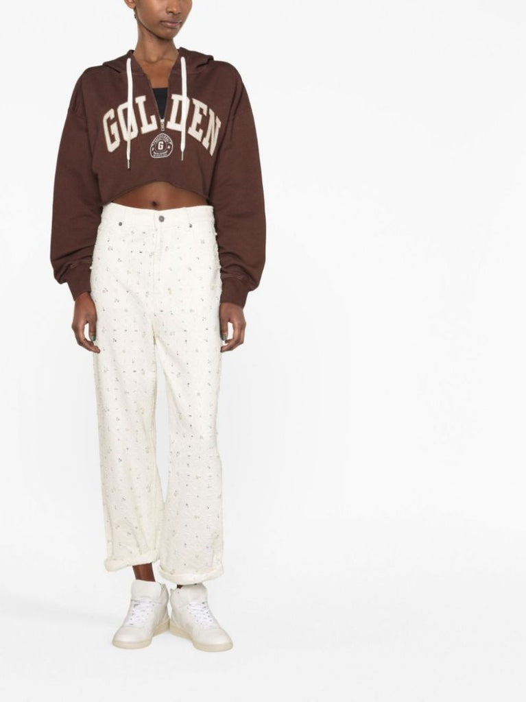 Brown Logo Cropped Hoodie