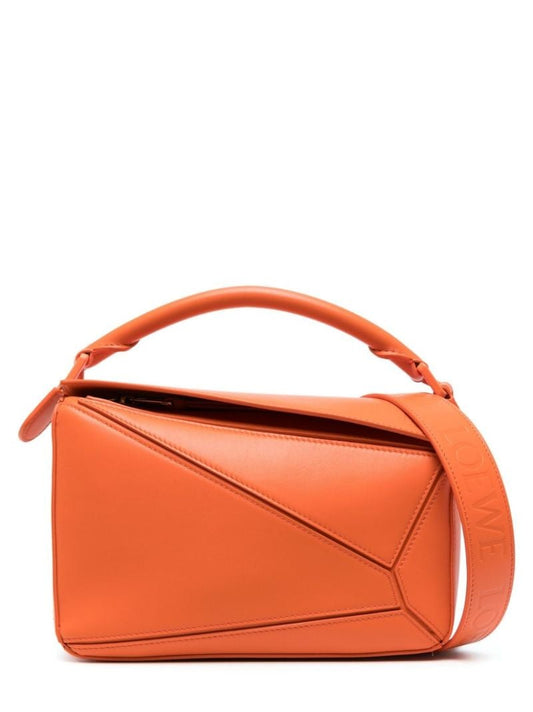 Orange Small Puzzle Leather Cross Body Bag