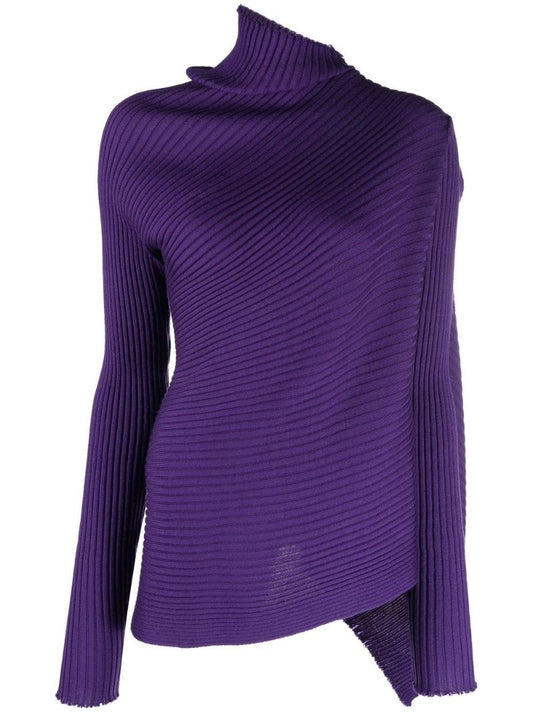 Purple Patchwork Draped Merino Jumper