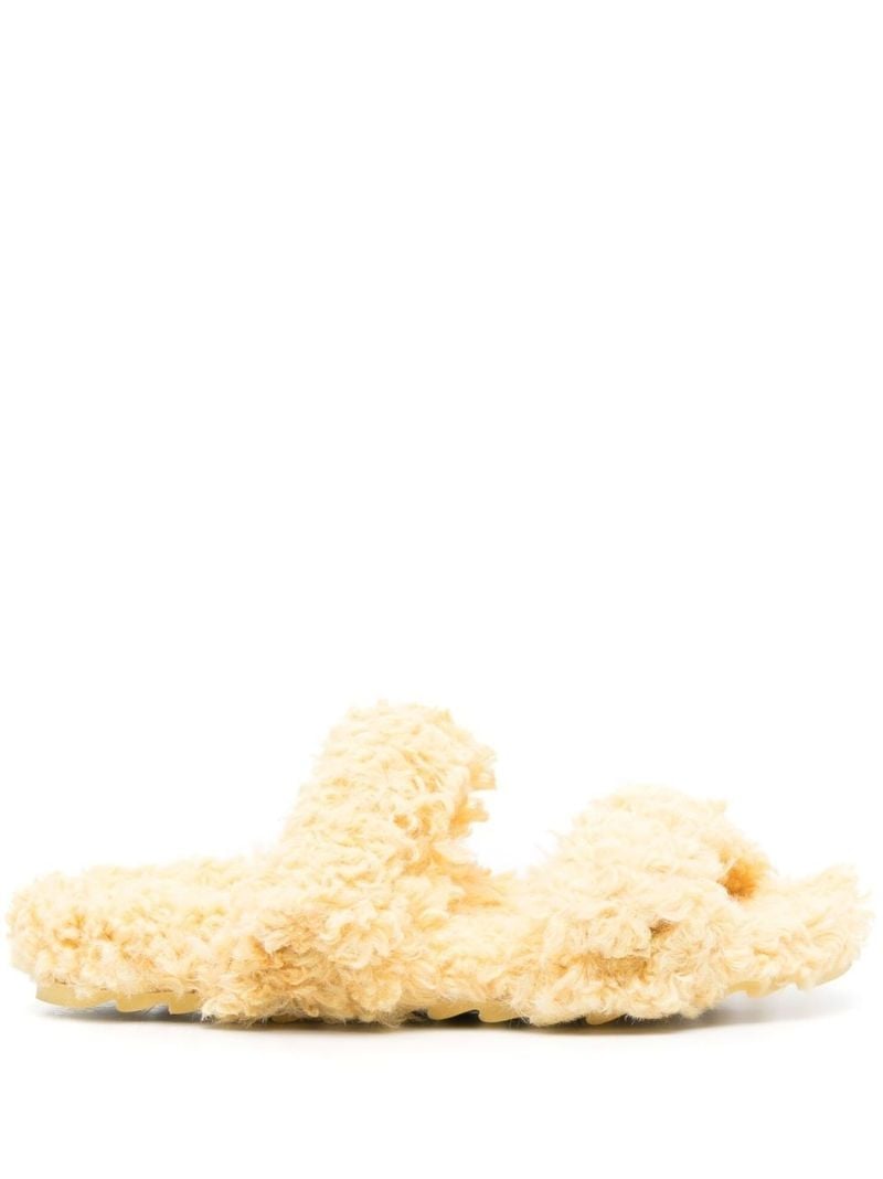 Yellow Gia 10 Faux Shearling Slides