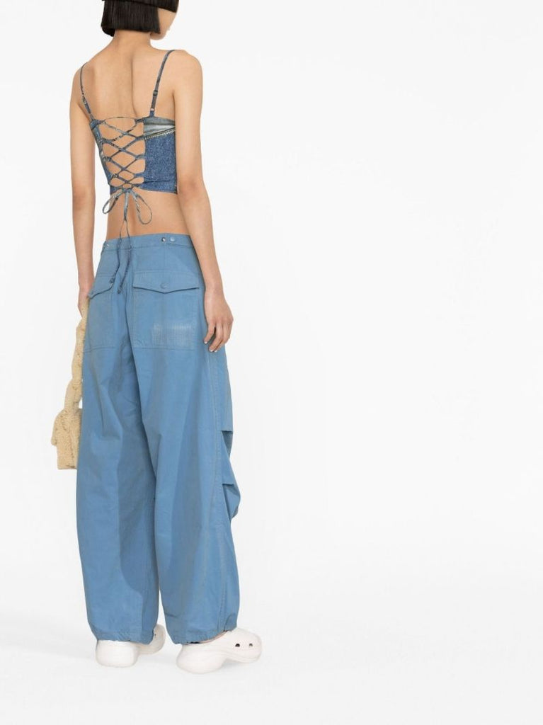 Blue Drawstring Parachute Trousers