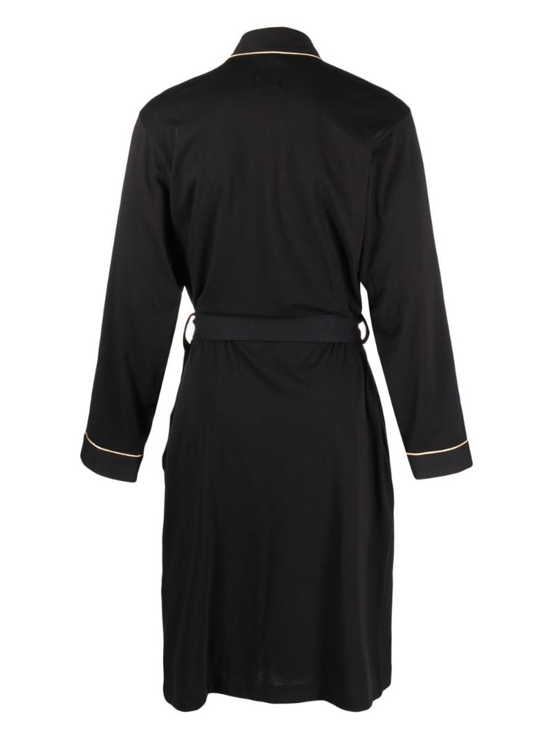 Black Embroidered Logo Belted Robe