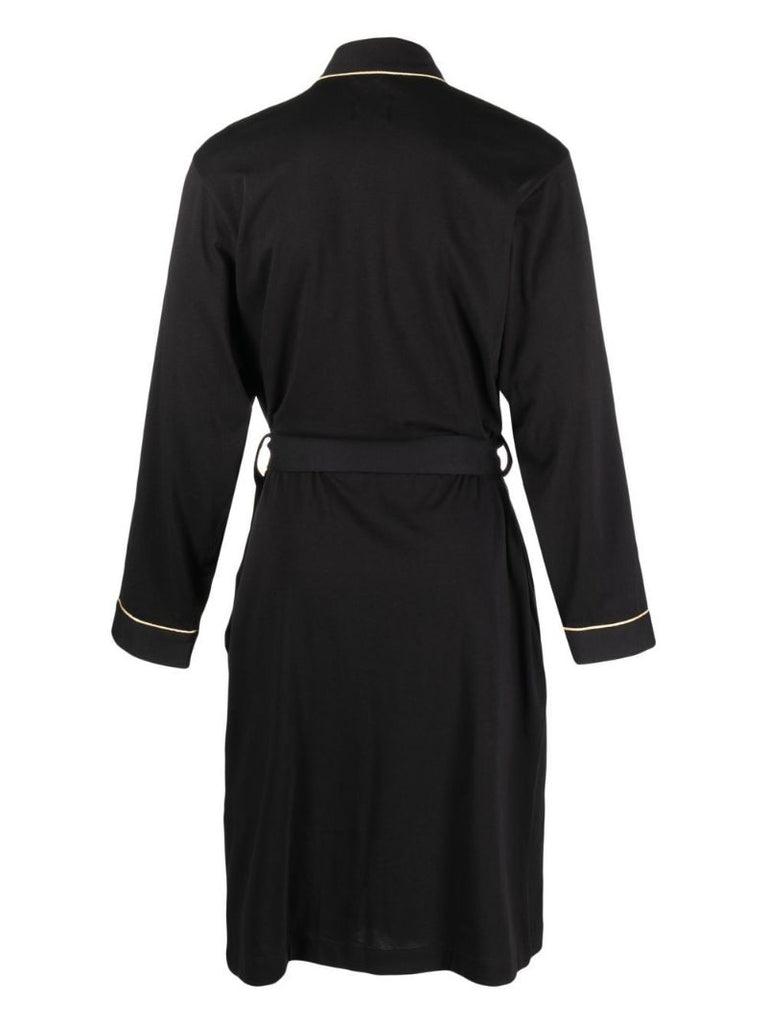 Black Embroidered Logo Belted Robe