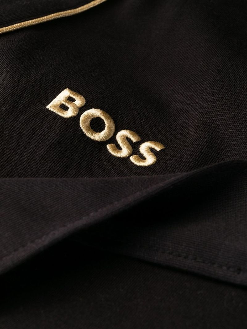 Black Embroidered Logo Belted Robe