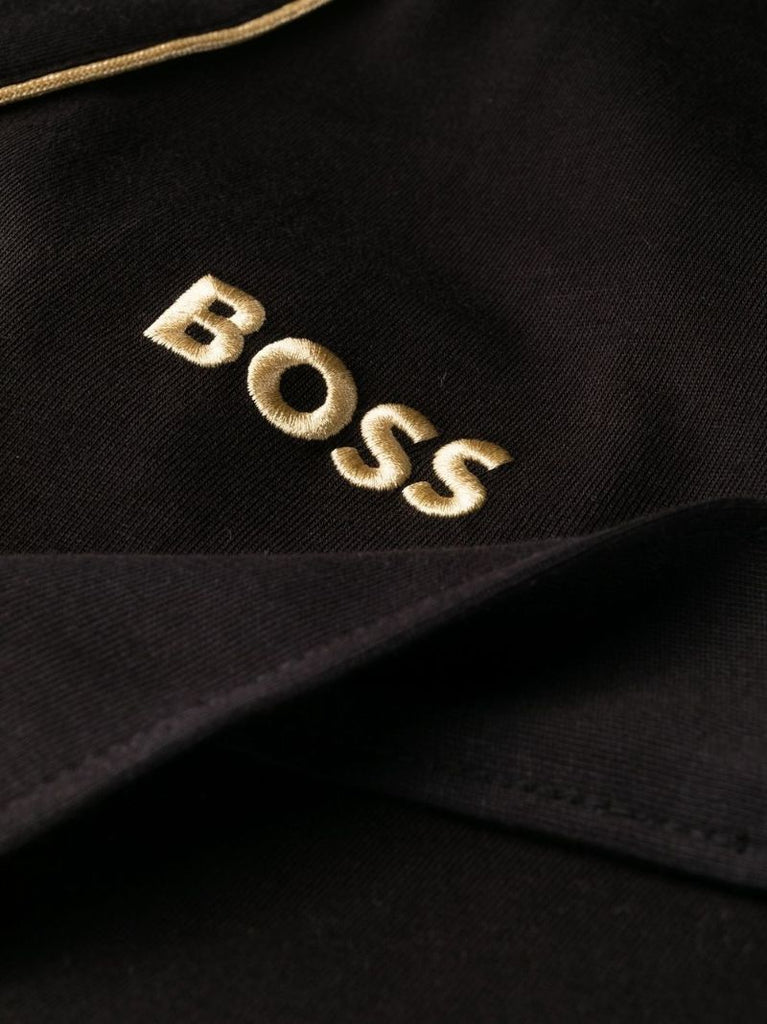 Black Embroidered Logo Belted Robe