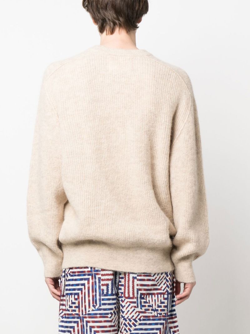 Neutral Ribbed Knit Crew Neck Sweater
