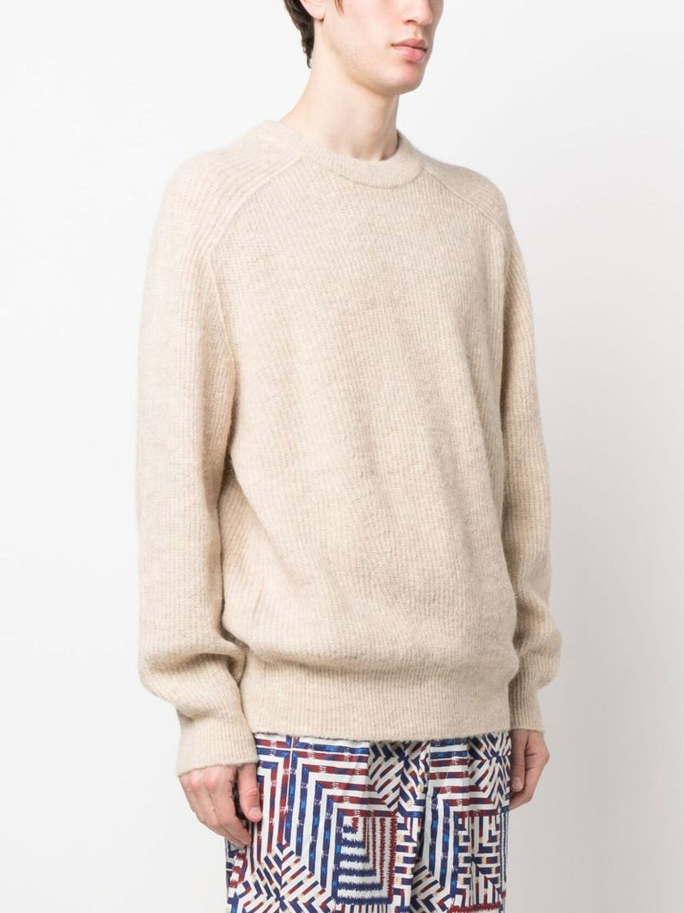 Neutral Ribbed Knit Crew Neck Sweater