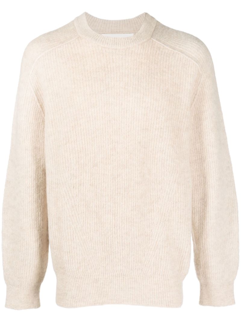 Neutral Ribbed Knit Crew Neck Sweater