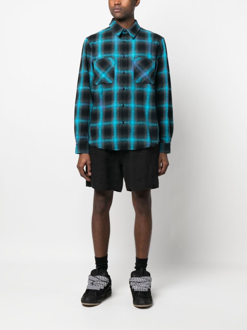 Blue Plaid Logo Print Shirt