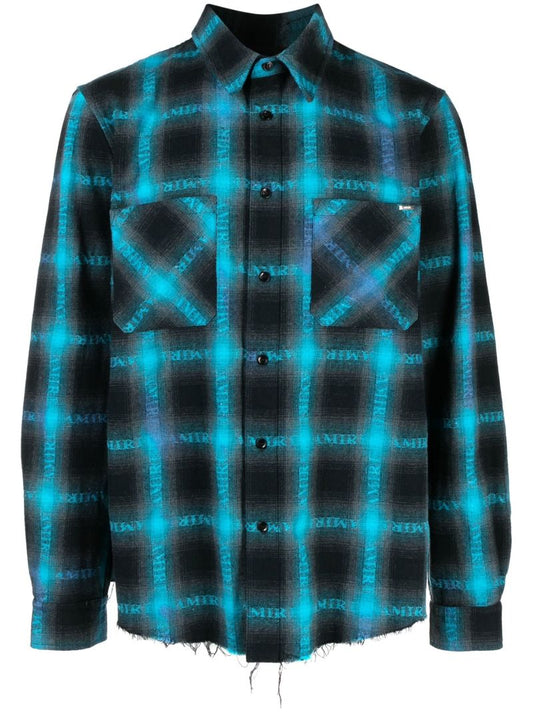 Blue Plaid Logo Print Shirt