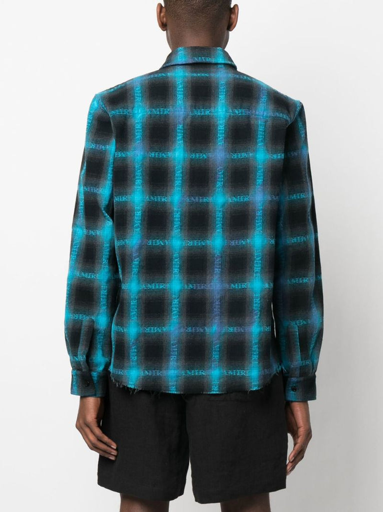 Blue Plaid Logo Print Shirt