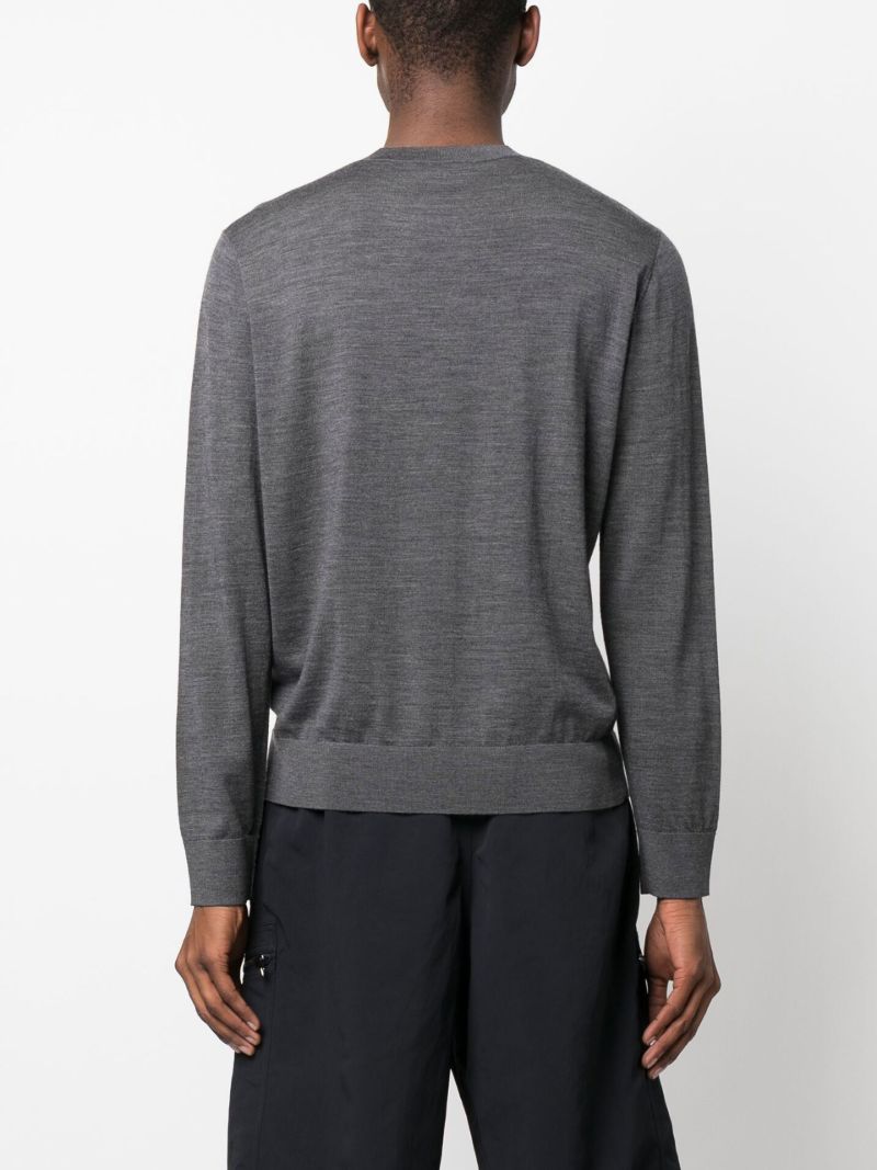 Grey Logo Embroidery Wool Sweater