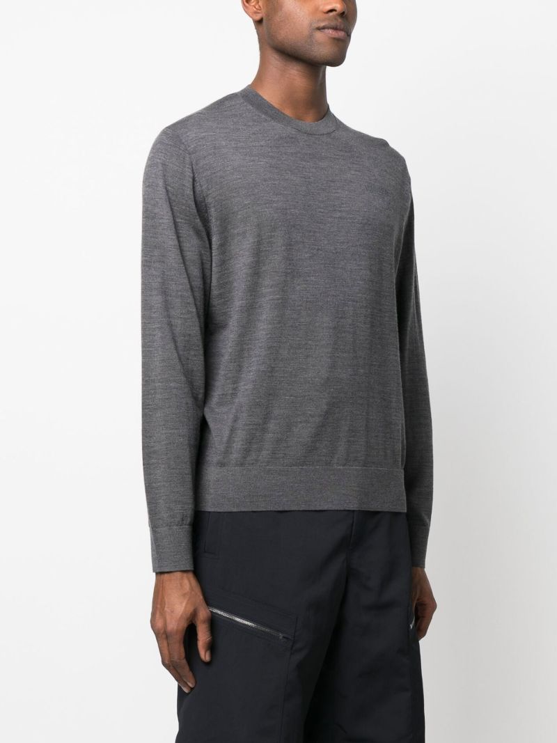 Grey Logo Embroidery Wool Sweater