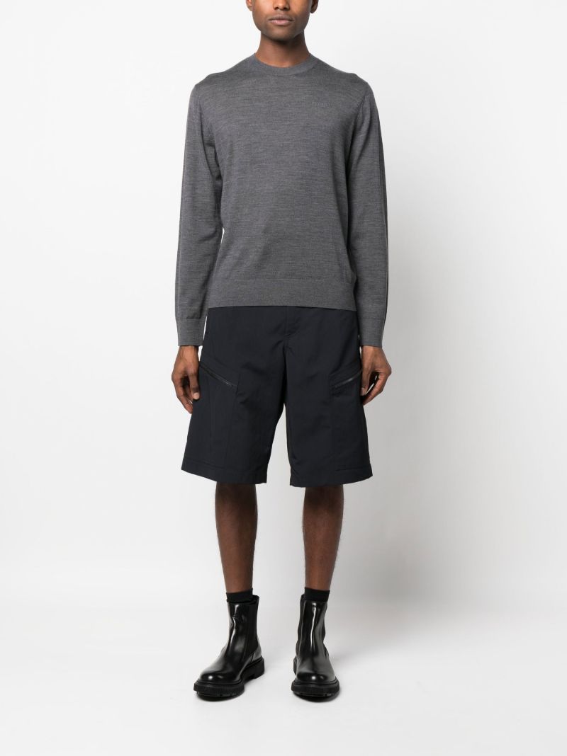 Grey Logo Embroidery Wool Sweater