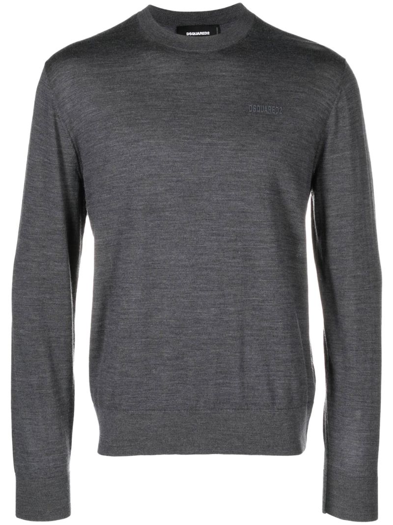 Grey Logo Embroidery Wool Sweater