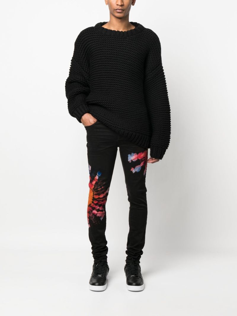Black Tie-dye Print Skinny Jeans