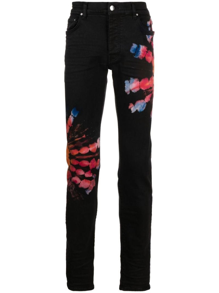 Black Tie-dye Print Skinny Jeans
