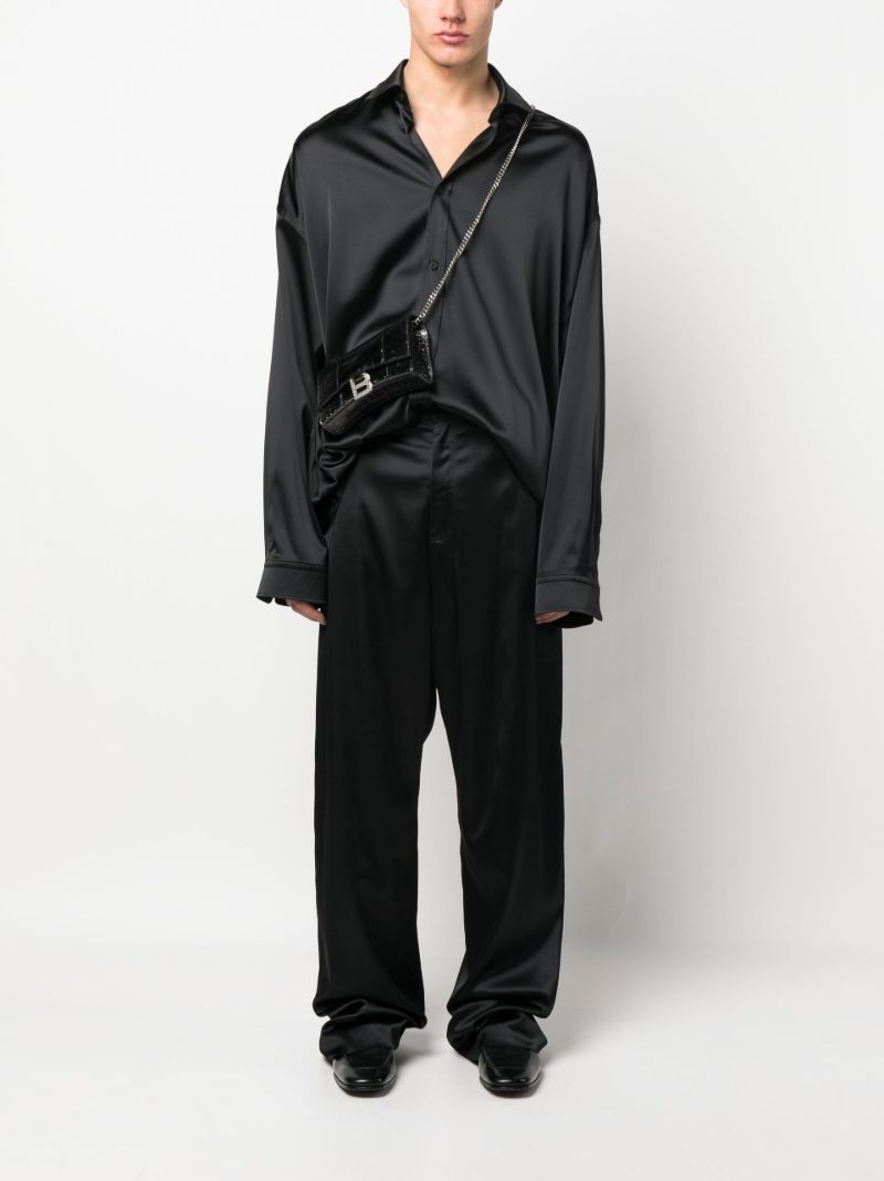 Black Wide Leg Stretch Satin Trousers