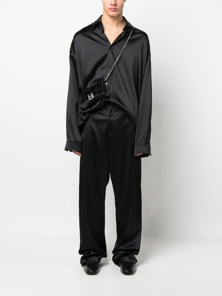 Black Wide Leg Stretch Satin Trousers