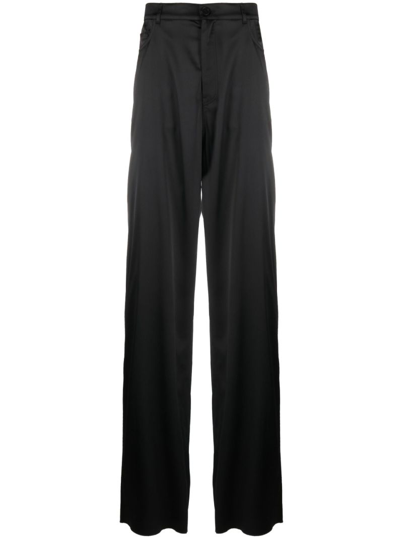 Black Wide Leg Stretch Satin Trousers