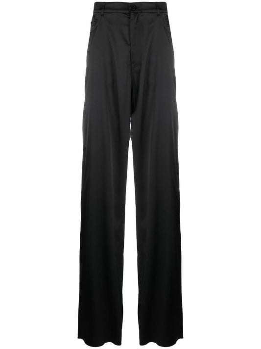 Black Wide Leg Stretch Satin Trousers