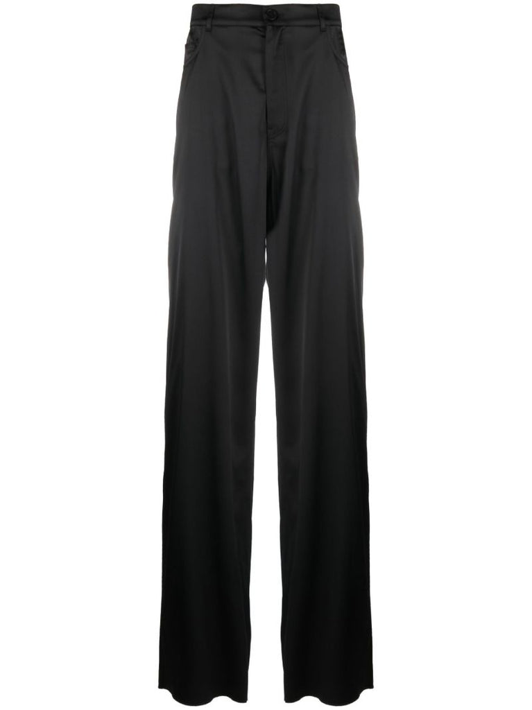 Black Wide Leg Stretch Satin Trousers