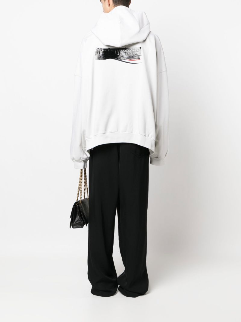 White Logo Print Hoodie