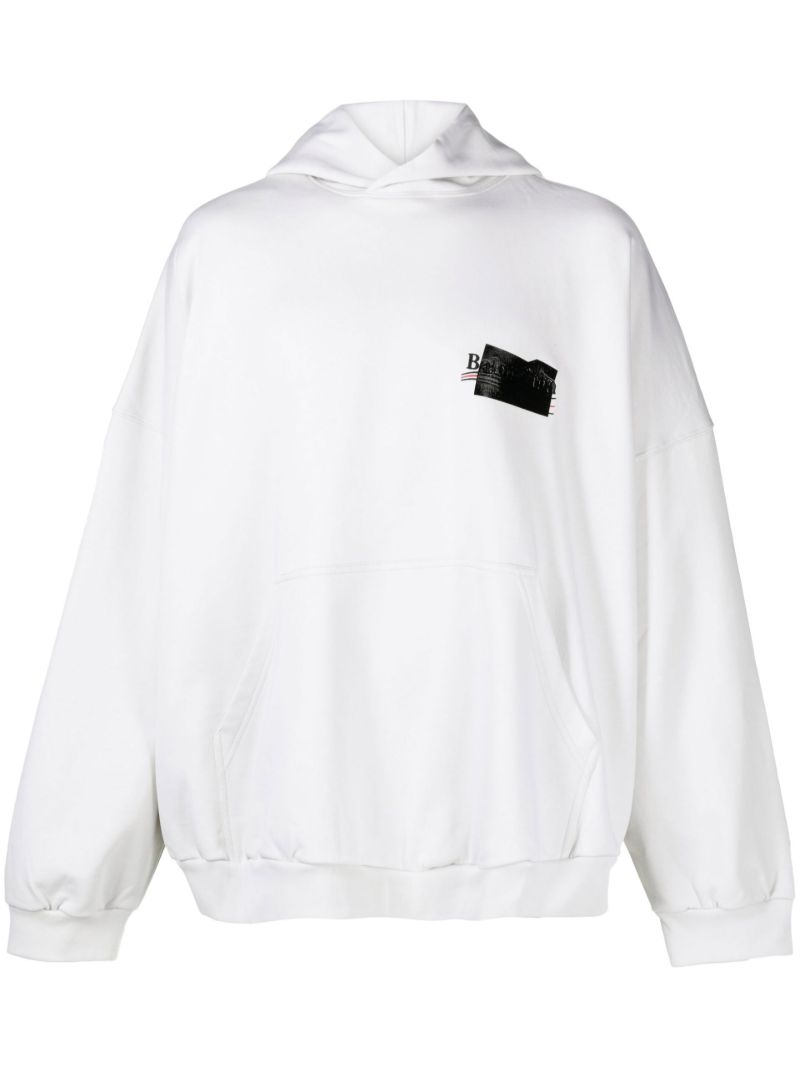 White Logo Print Hoodie