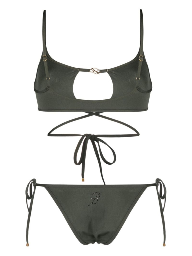 Green Cut-out Logo Bikini