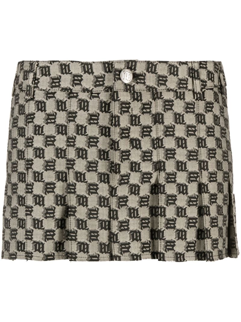 Black Monogram Print Mini Skirt