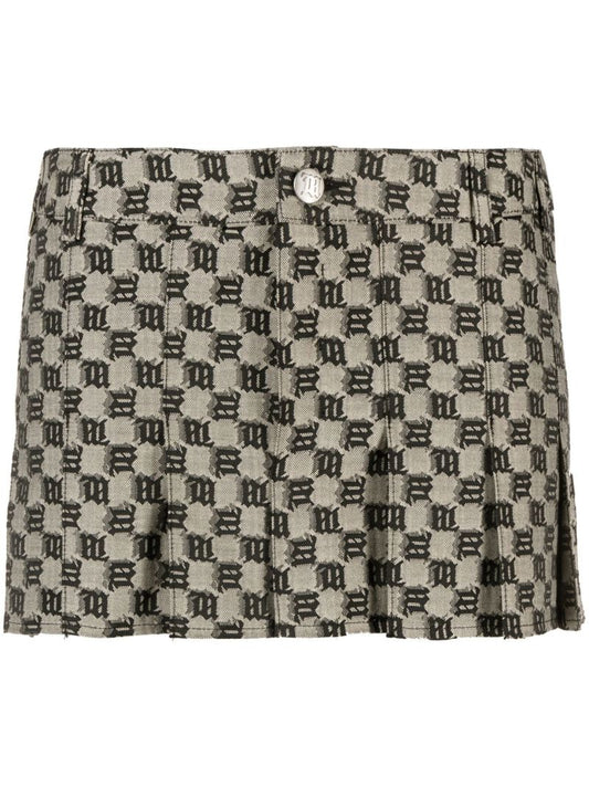 Black Monogram Print Mini Skirt