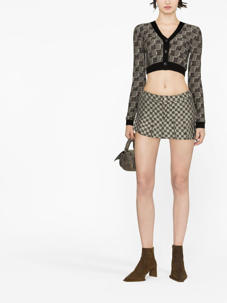 Black Monogram Print Mini Skirt