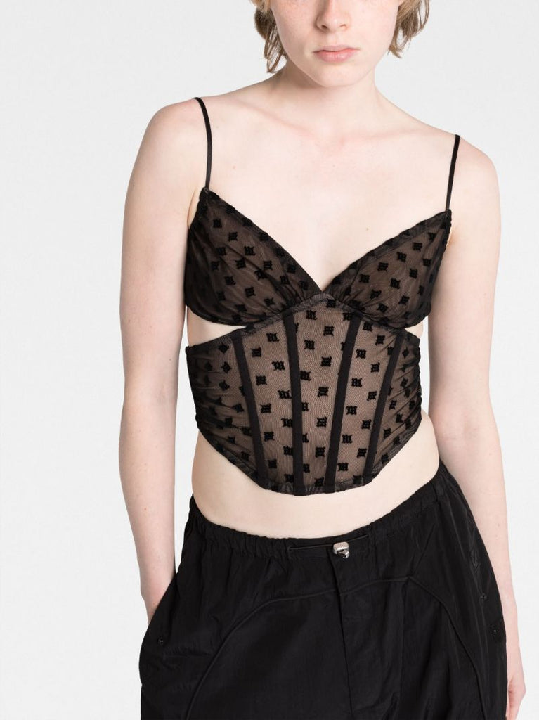 Black Monogram Mesh Corset Top