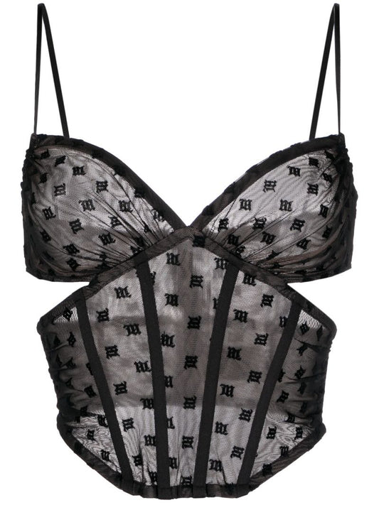 Black Monogram Mesh Corset Top