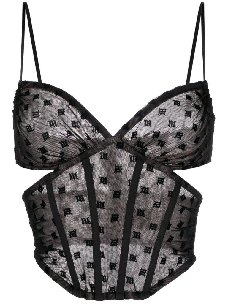 Black Monogram Mesh Corset Top